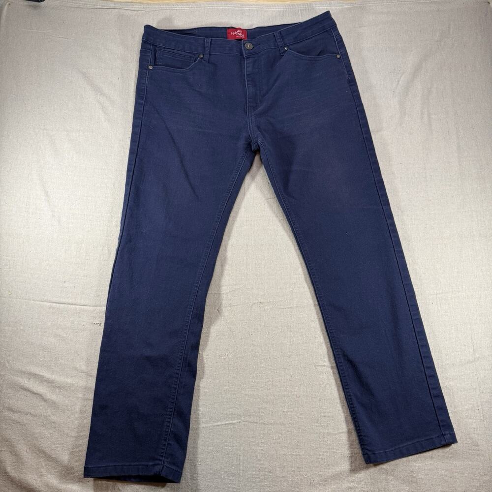 Franky Max Men's Size 36 Blue Stretch Pants Slim Straight Casual 5-Pocket Jeans